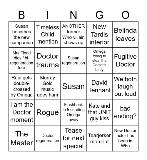 Doctor Who Season 2 finale Bingo Card