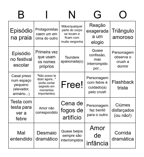 BINGO DE ANIME DE ROMANCE GENERICO Bingo Card