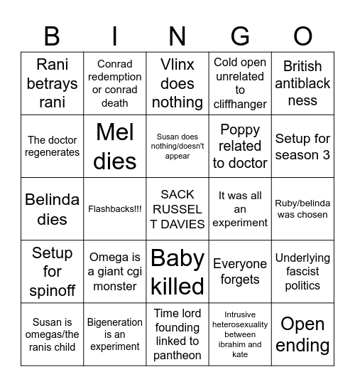 Doctor Who The Reality War Bingo Card