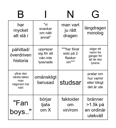 Utekväll med P Bingo Card