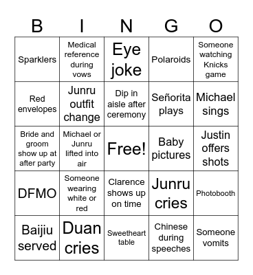 Wedding Bingo Card