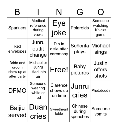 Wedding Bingo Card