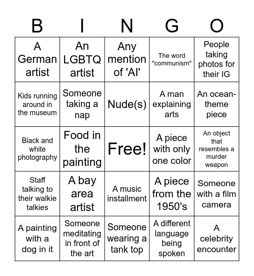 SFMOMA(Taylor's Version) Bingo Card
