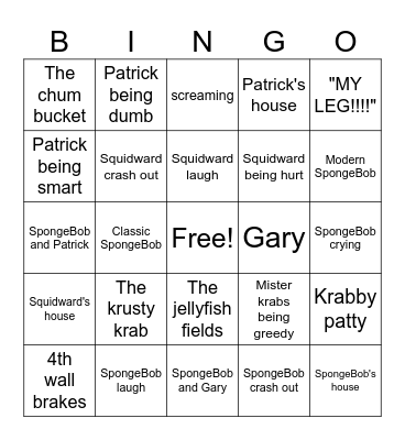 SpongeBob Bingo Card