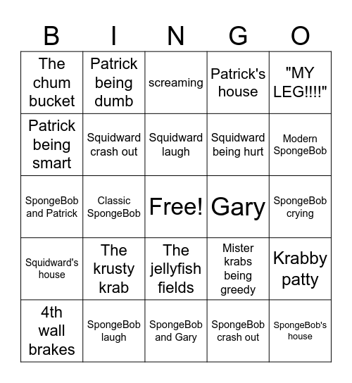 SpongeBob Bingo Card