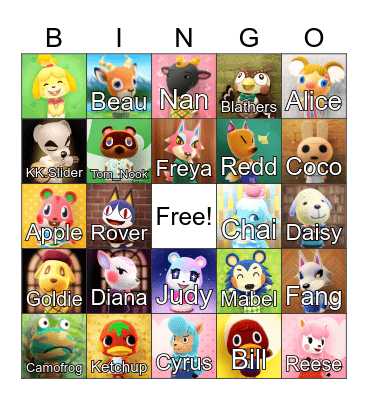 Animal Crossing Bingo Card