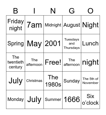 PREPOSITIONS Bingo Card