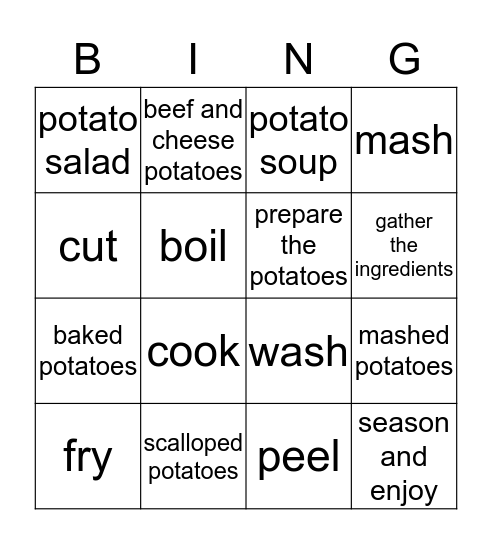 Potato Bingo Card