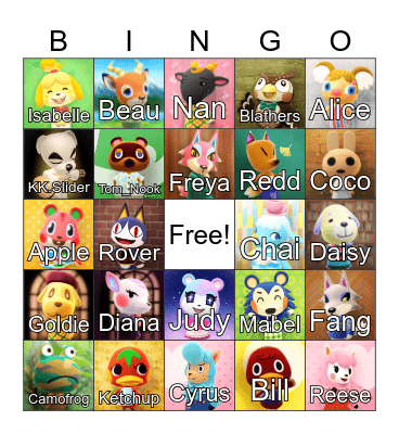 Animal Crossing Bingo Card