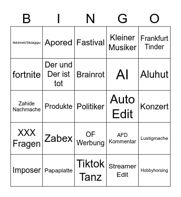 Tiktok Bingo Card