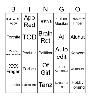 TikTok Bingo Card