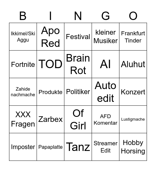 TikTok Bingo Card