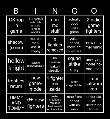 smash bros bingo Card