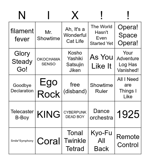 nix's wedding live bingo! Bingo Card