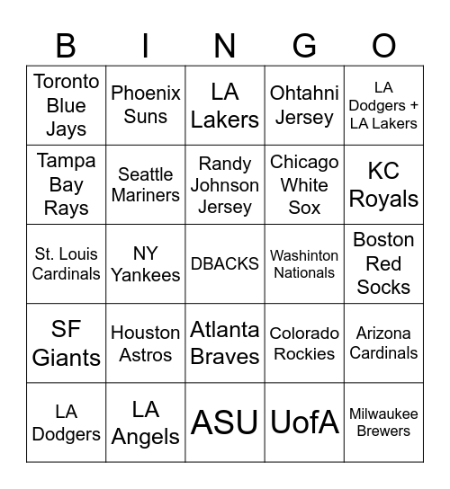 DBacks game 6.1.2025 Bingo Card