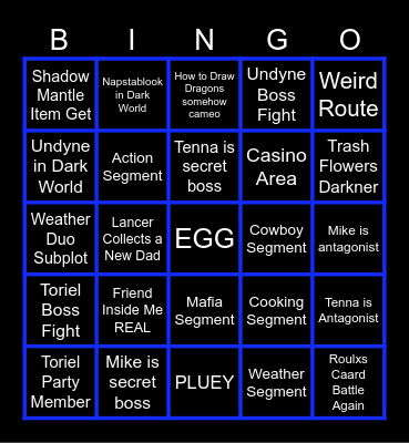 Deltarune Chapter 3 Bingo Card