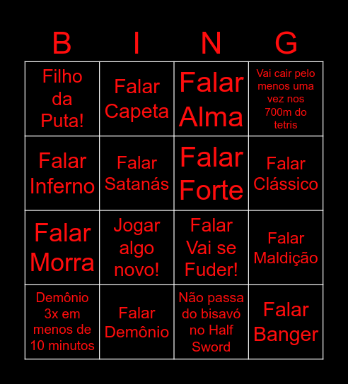 Coisas que ele falará ou vai acontecer Bingo Card