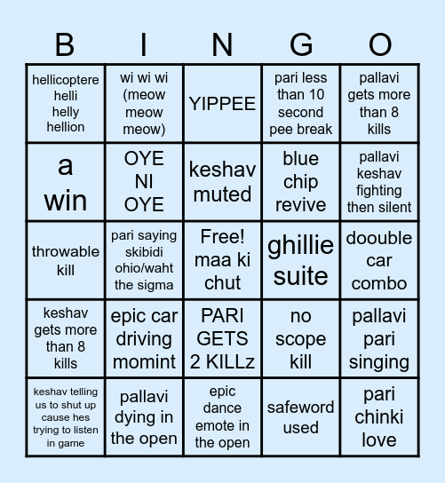 pubg quazy Bingo Card