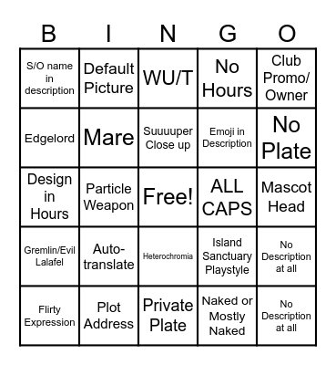 FFXIV Adventurer Plates Bingo Card
