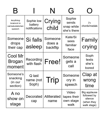 Sophie Grad! Bingo Card