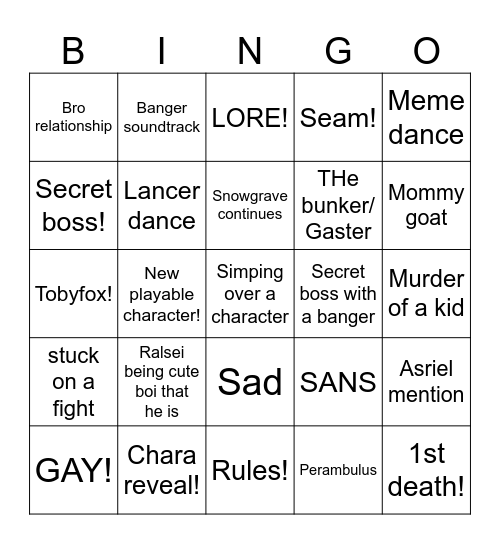 Deltarune ch 3 Bingo Card