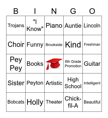 Congratulations Peyton!! Bingo Card