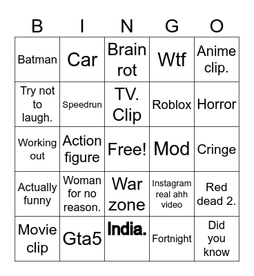 YouTube shorts. Bingo Card