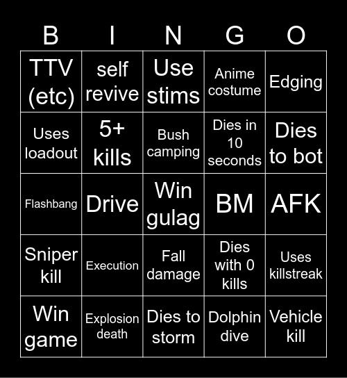 Warzone 2.0 bingo (Credits to: Big Puffer) Bingo Card