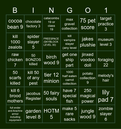 Hypixel Skyblock Bingo Card