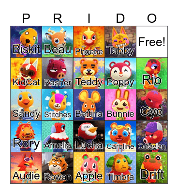 ACNH LGBTQIA+ Pride Bingo Card