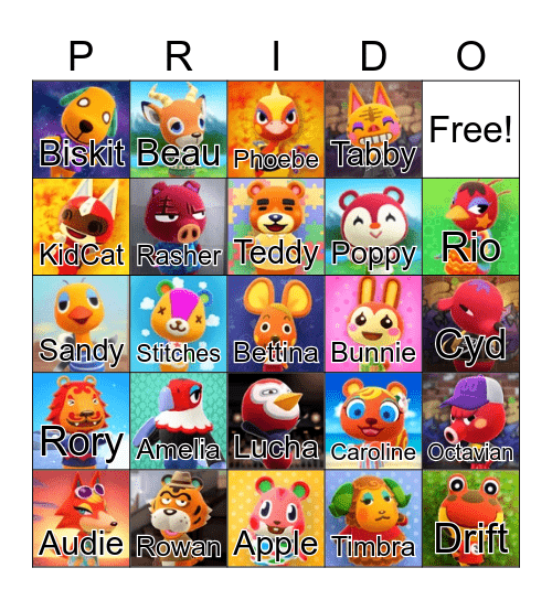 ACNH LGBTQIA+ Pride Bingo Card