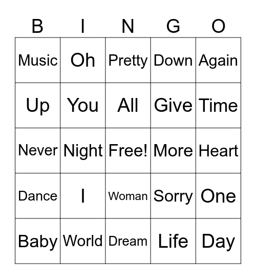 Singing Bingo Card