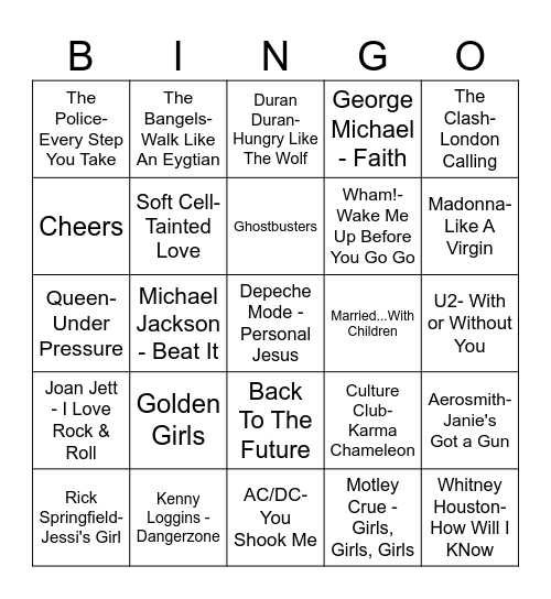 Remember the 80's Bingo Card