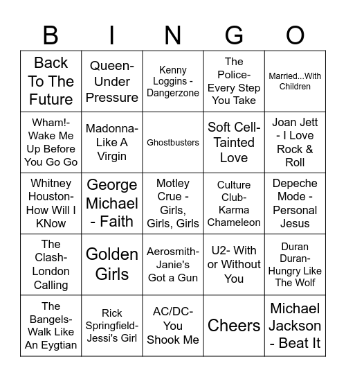 Remember the 80's Bingo Card