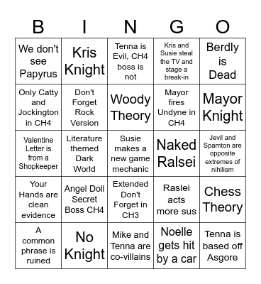 Deltarune Theory Bingo Card