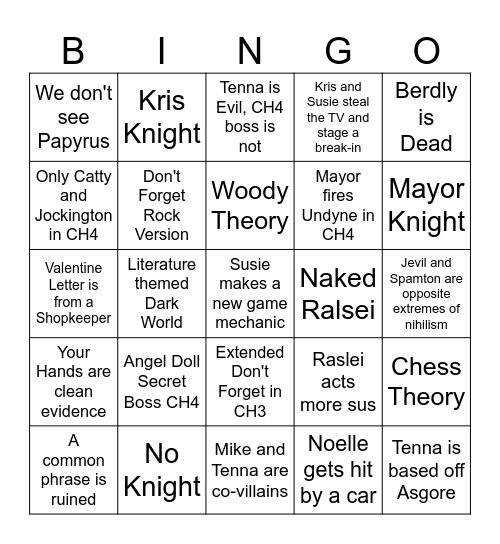 Deltarune Theory Bingo Card