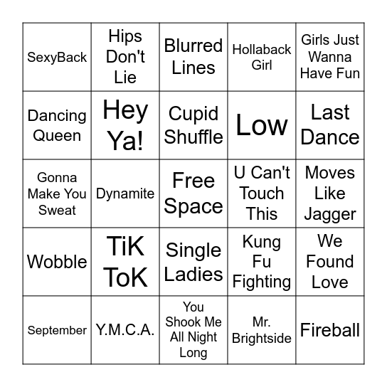 GET ON THE DANCE FLOOR Bingo Card