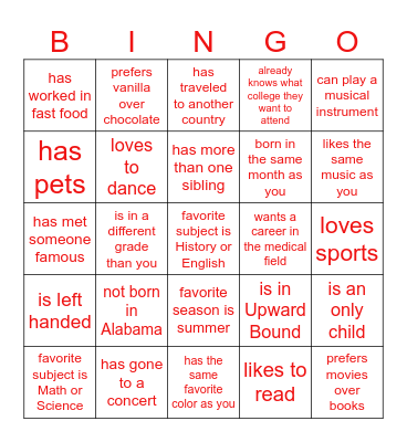 Find Someone Who Bingo Card