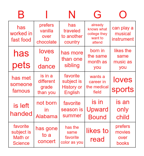 Find Someone Who Bingo Card