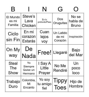 Disney songs Bingo Card