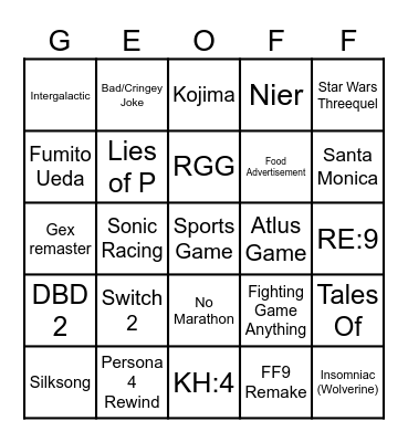 SGF 2025 Bingo Card