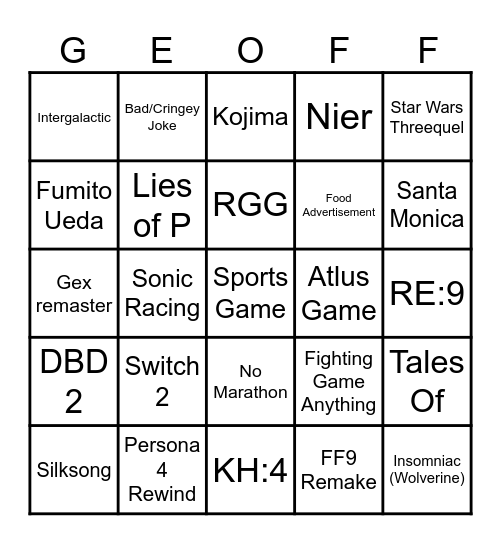 SGF 2025 Bingo Card