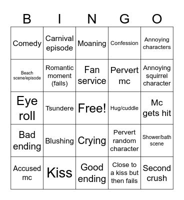 Romance anime Bingo Card