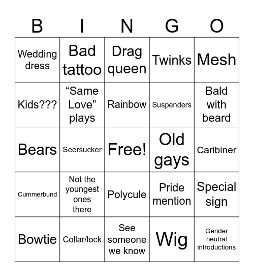 Gay vow renewal Bingo Card