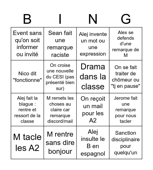 CESI Bingo Card