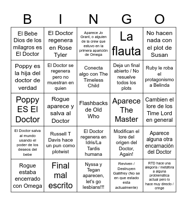 Doctor Who 15th Finale, bye bye Disney Bingo Card
