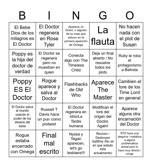 Doctor Who 15th Finale, bye bye Disney Bingo Card