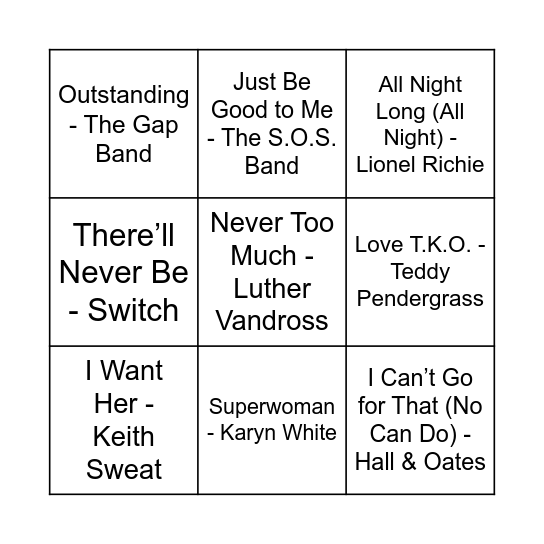 Game Three Bingo Card