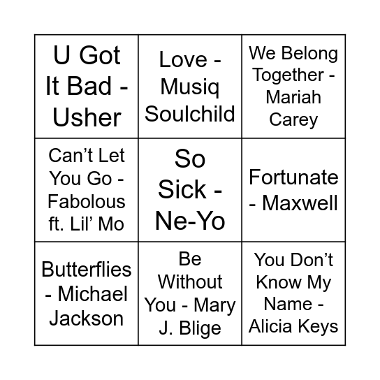 Game Five Bingo Card