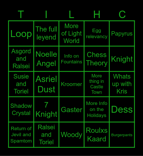 Deltarune Bingo for Chapter 3 and 4 Bingo Card